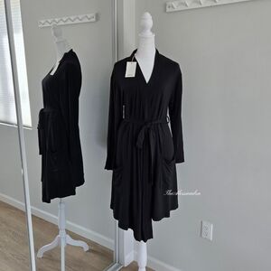Quince New With Tags Black Modal French Terry Maternity Nursing Robe Medium
